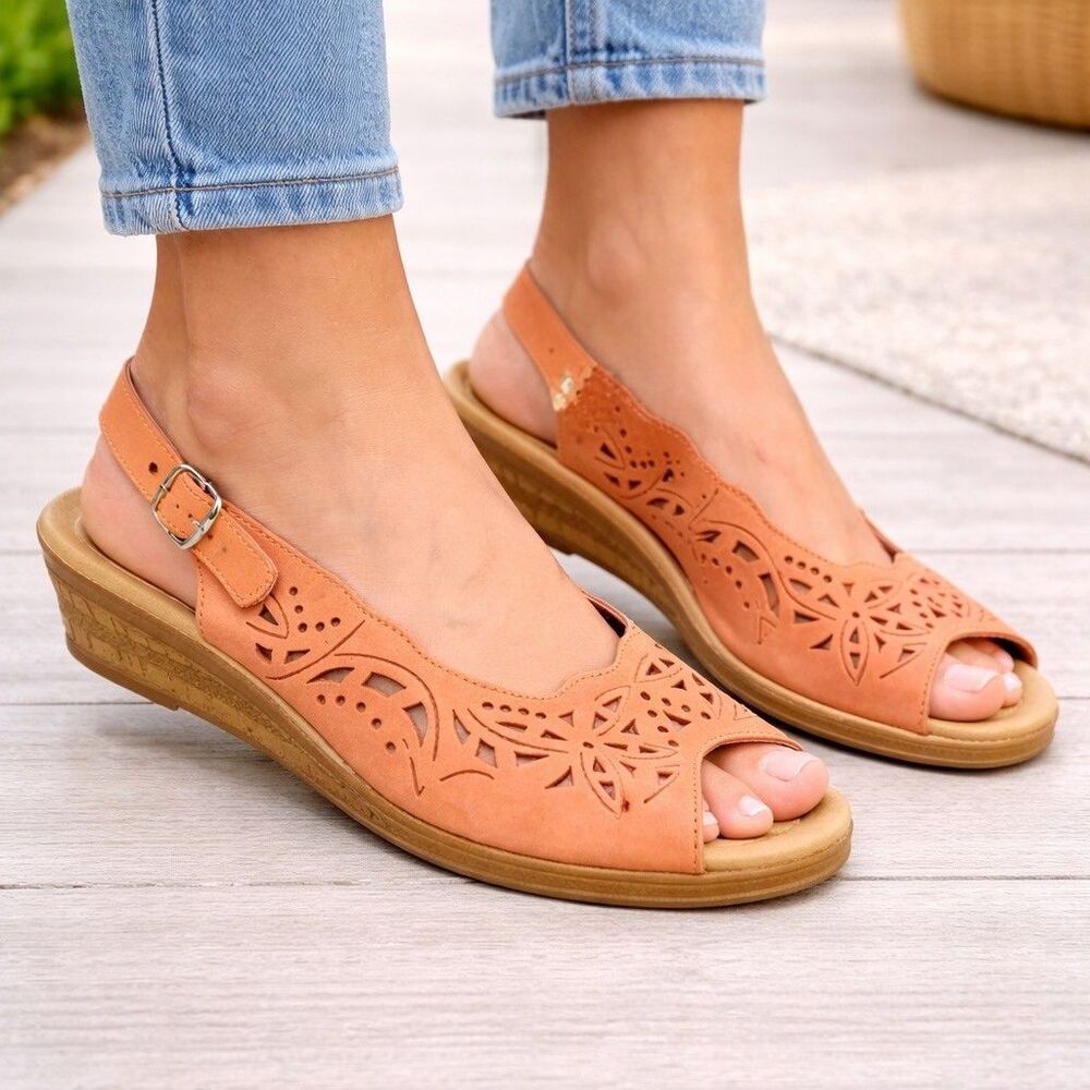 Spring Step Orella Women's‎ Sling Back Wedge Sandal Size EU 40 US 9 Peach